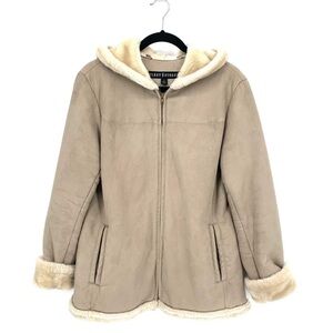 Fleet Street Tan Micro Suede Like Warm Cozy Hooded Jacket Size Medium Penny Lane
